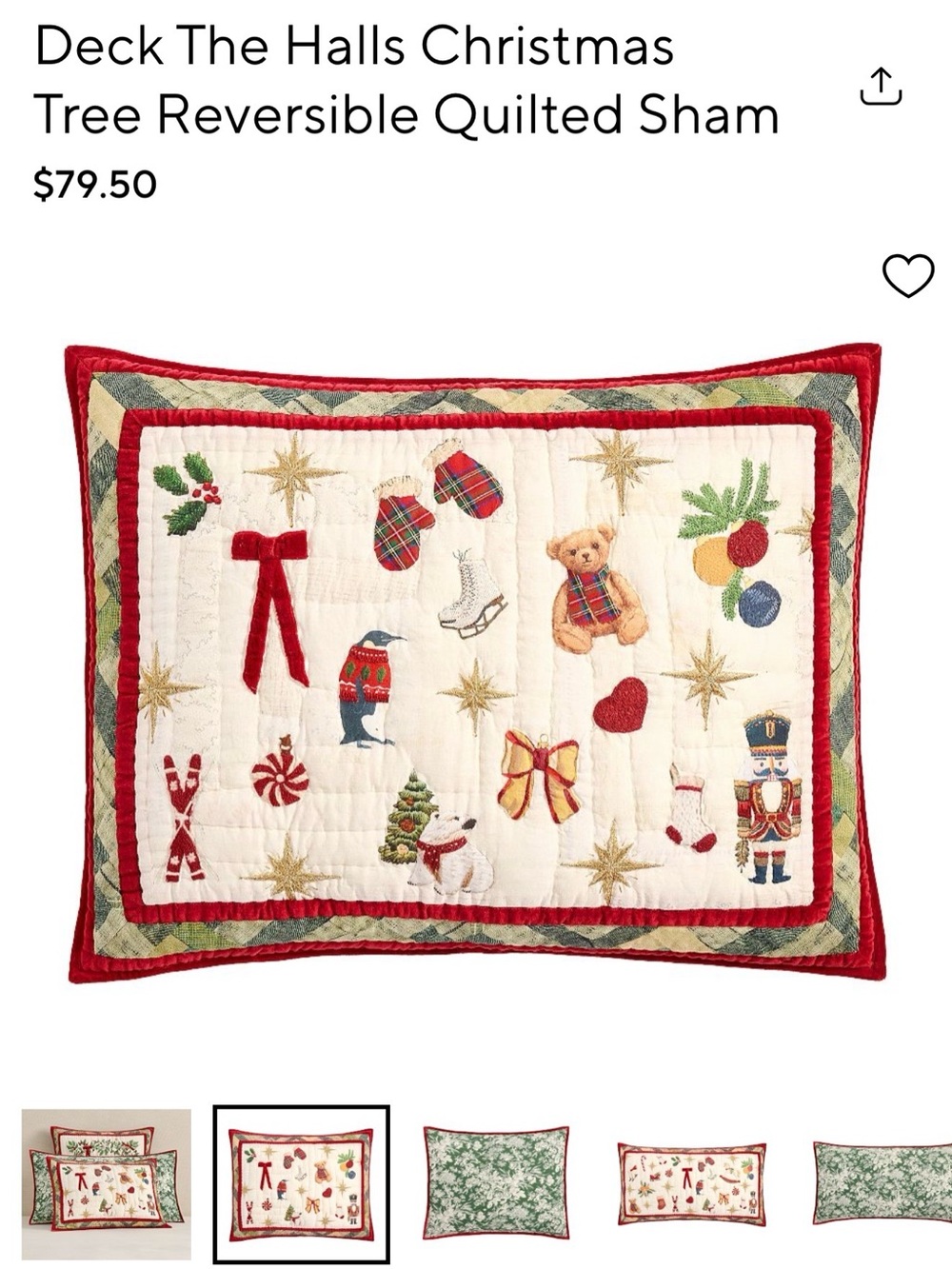 Deck the Halls Christmas Tree Reversible Quilted Sham